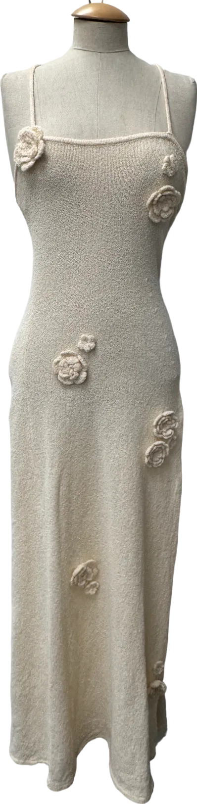 4th & Reckless Vassallo Isla Sheer Knit Maxi Beach Dress In Off White UK 8