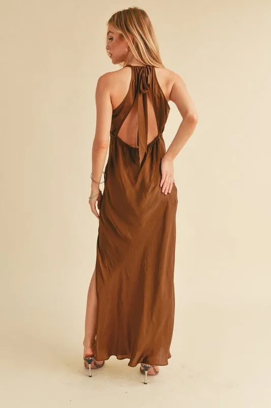 Aemi   Co Ruched Side Slit Cutout Back Maxi Cami Dress