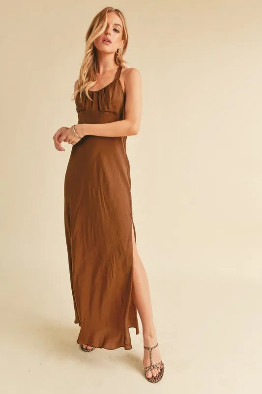 Aemi   Co Ruched Side Slit Cutout Back Maxi Cami Dress
