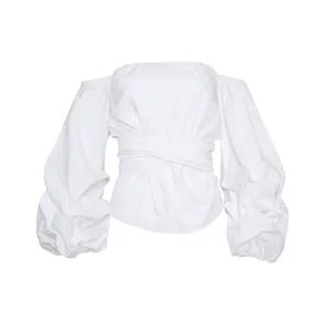 Alpha & Omega Off-The-Shoulder Wrap White Blouse