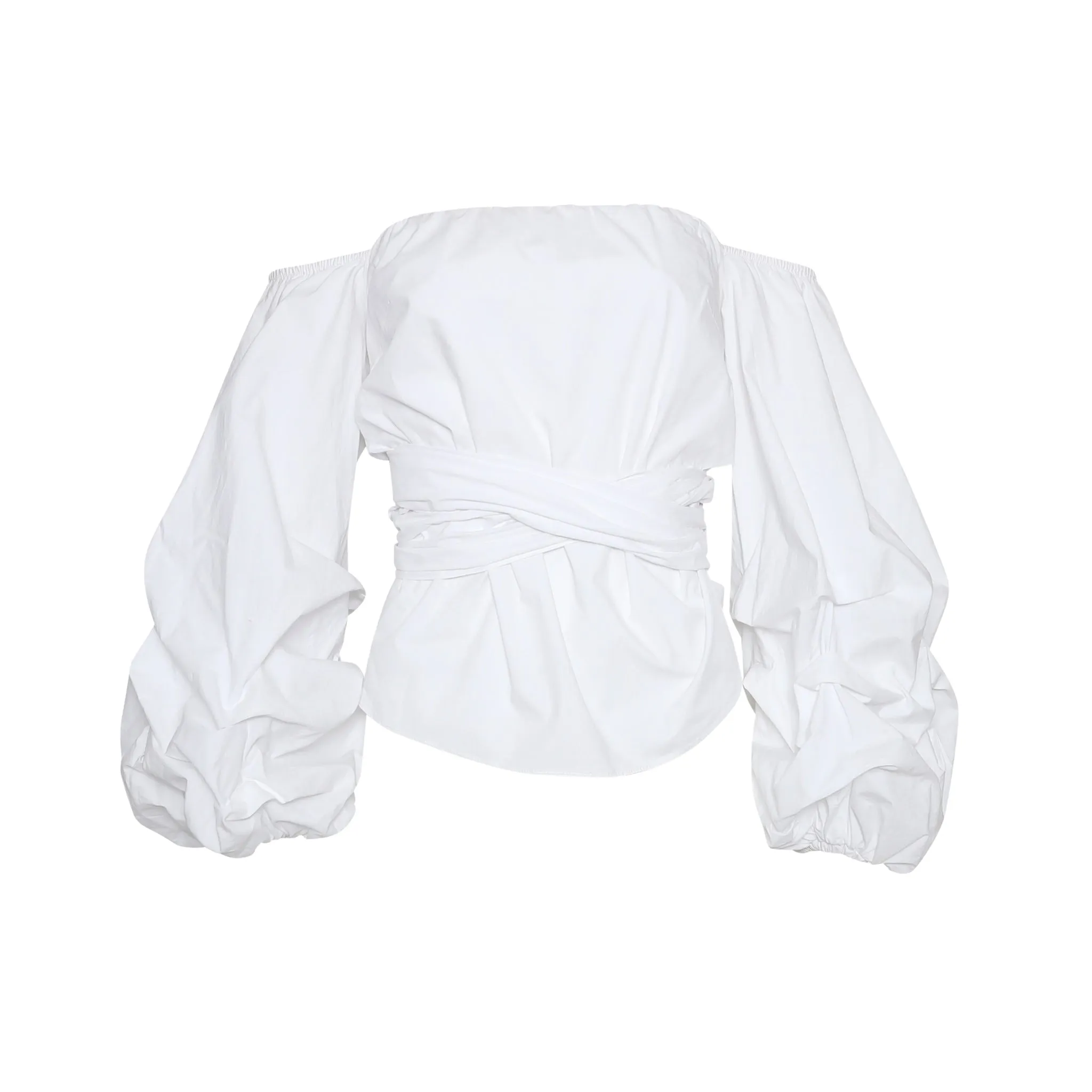 Alpha & Omega Off-The-Shoulder Wrap White Blouse