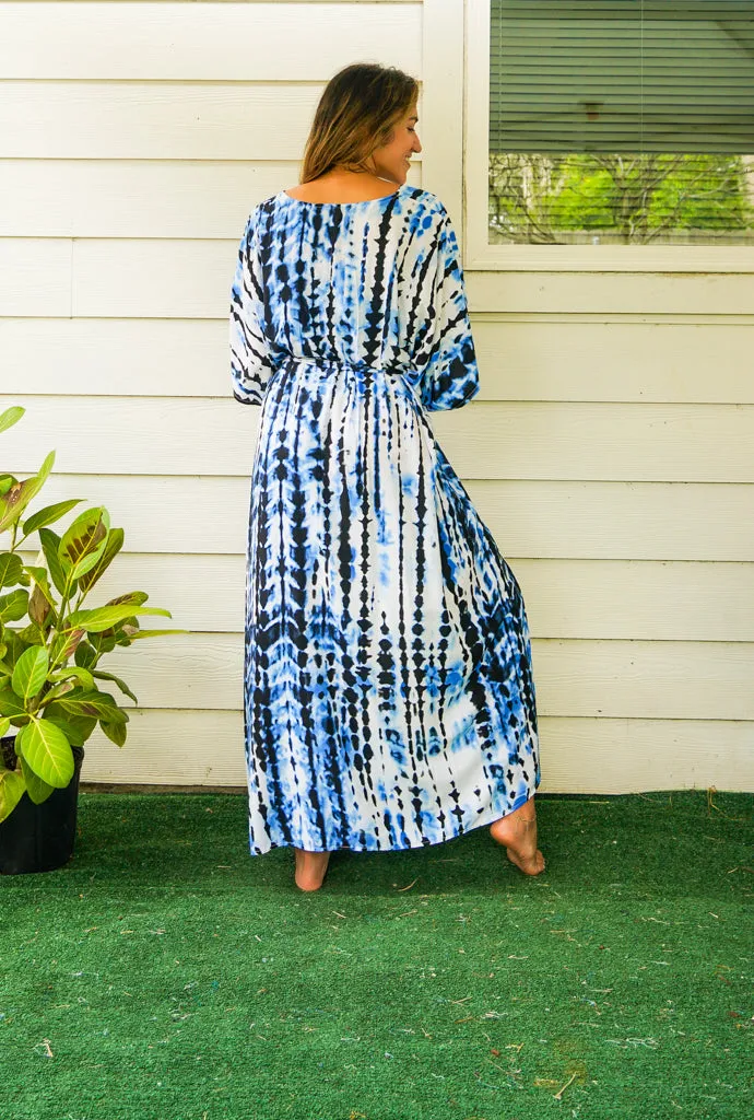 Arctic Blue and White Tie Dye Kimono Robe