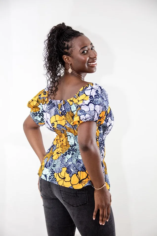 Arewa Smocked Top- yellow and gold