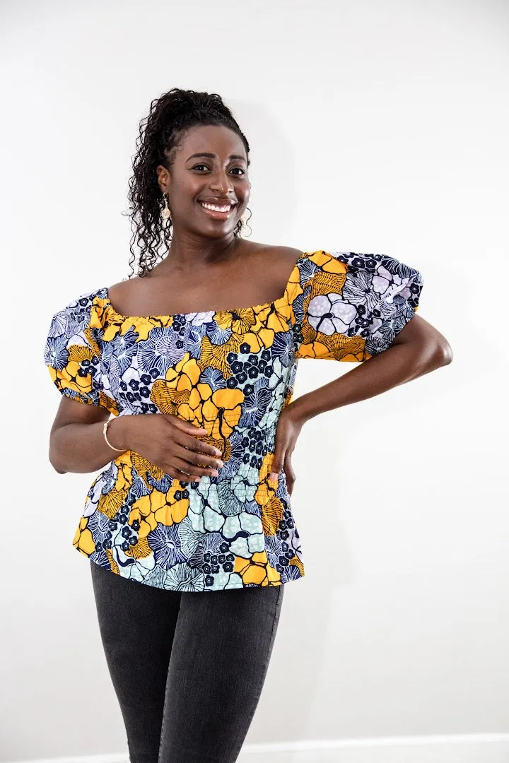 Arewa Smocked Top- yellow and gold