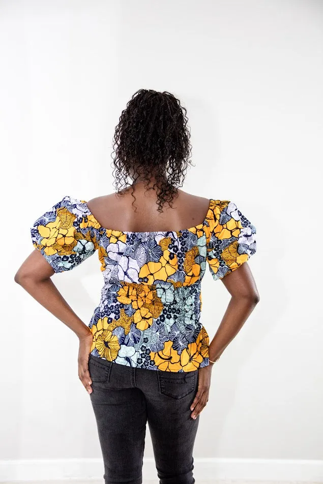 Arewa Smocked Top- yellow and gold