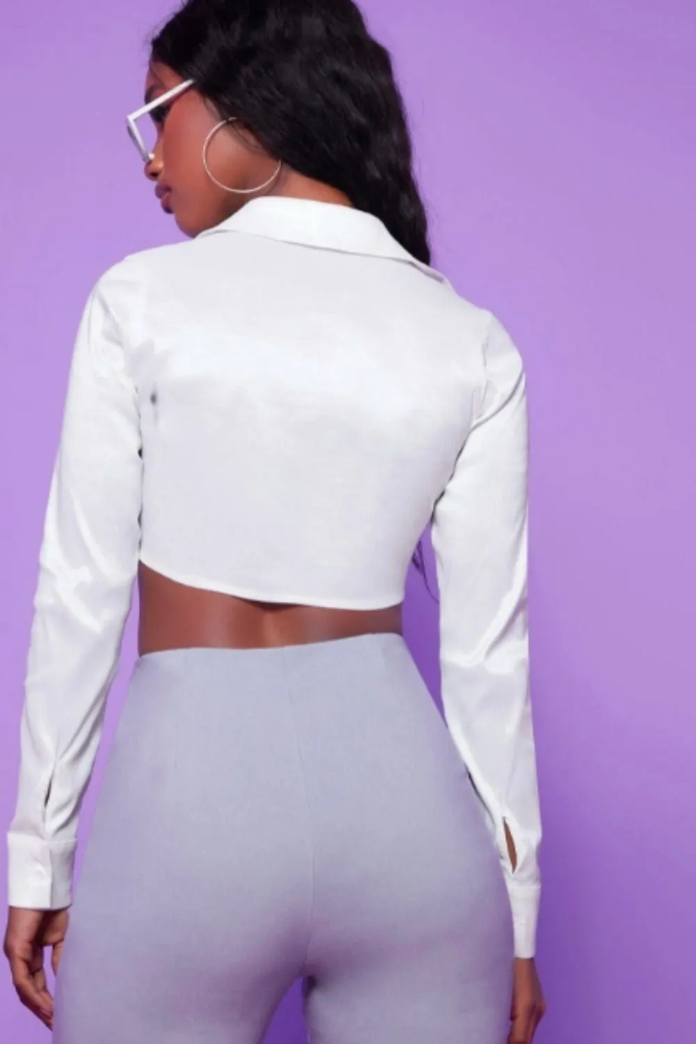 Asymmetrical Hem Full Sleeveless Crop Blouse