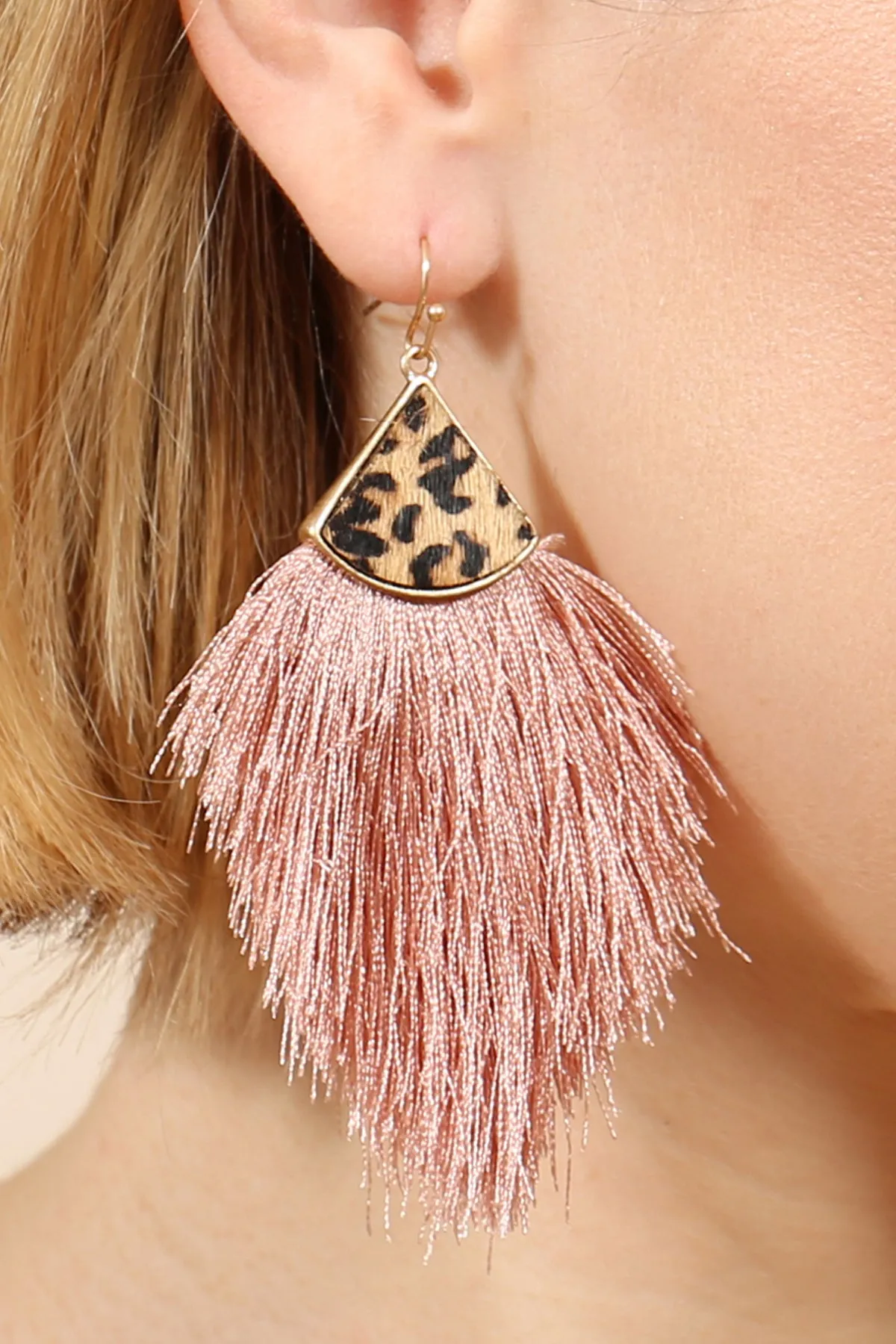 B4E2441 - LEOPARD REAL LEATHER TASSEL HOOK EARRINGS
