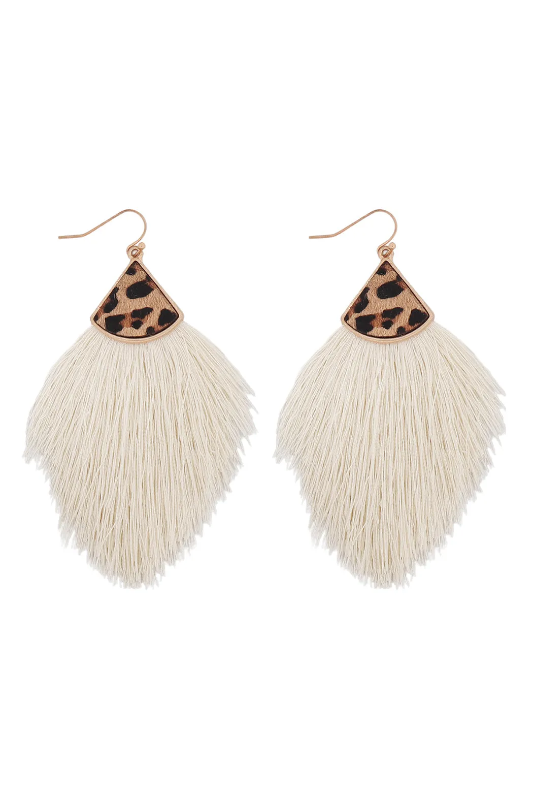 B4E2441 - LEOPARD REAL LEATHER TASSEL HOOK EARRINGS