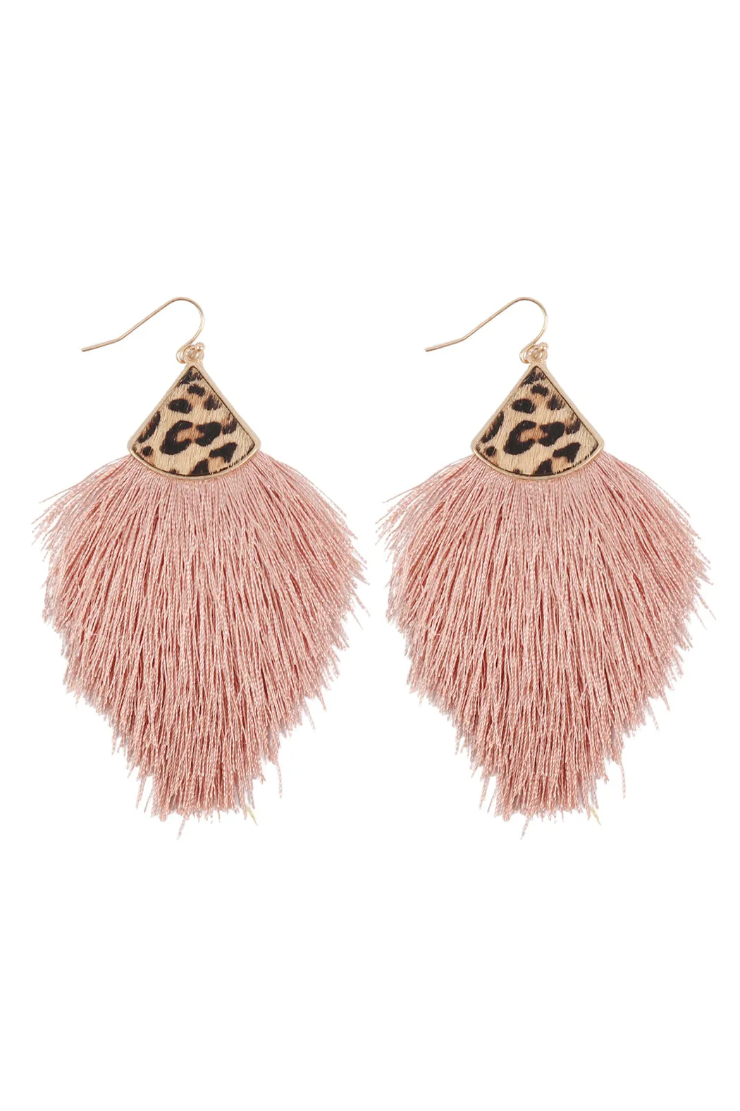 B4E2441 - LEOPARD REAL LEATHER TASSEL HOOK EARRINGS