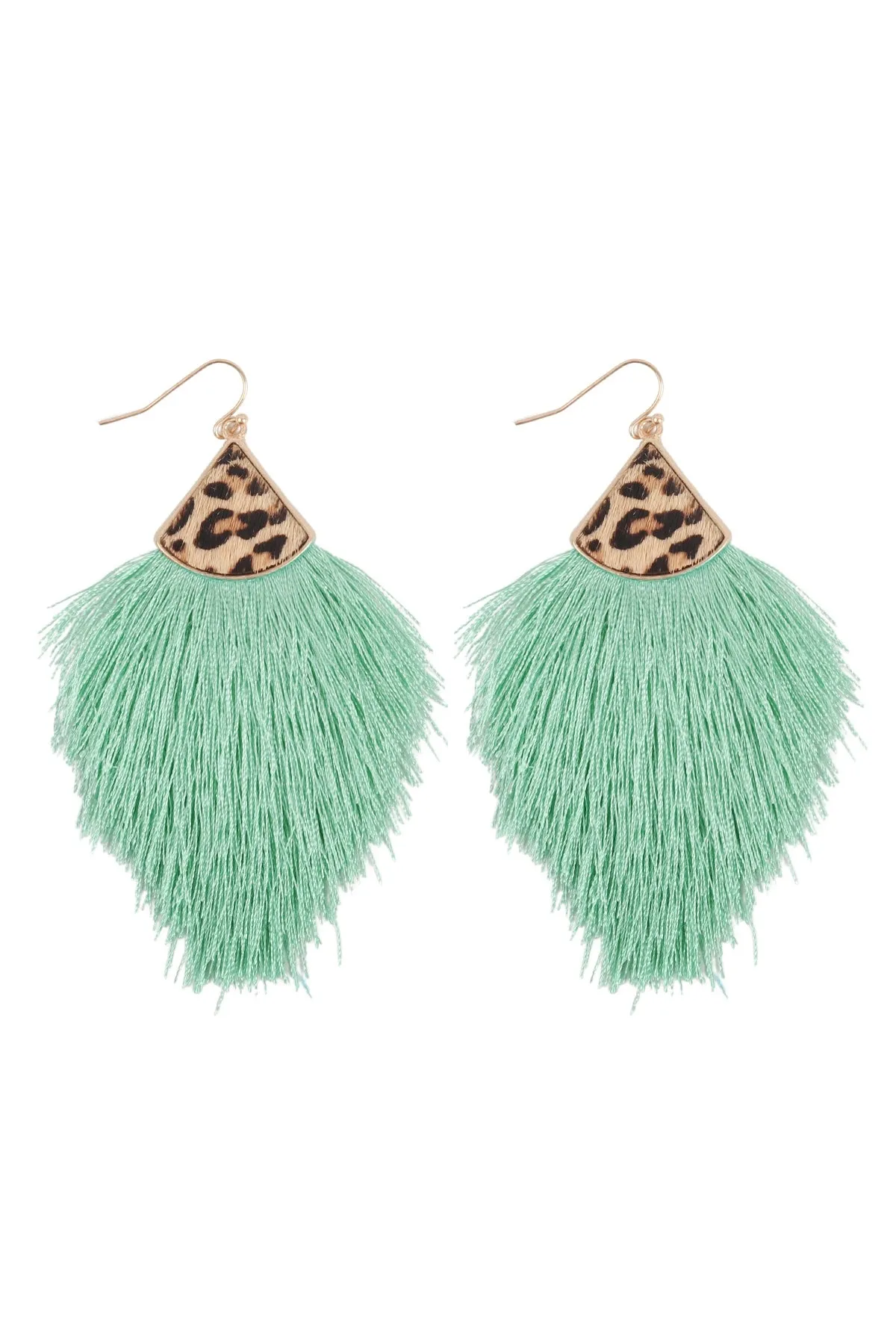 B4E2441 - LEOPARD REAL LEATHER TASSEL HOOK EARRINGS