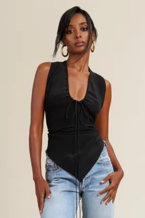 Backless Black Tie Up Top