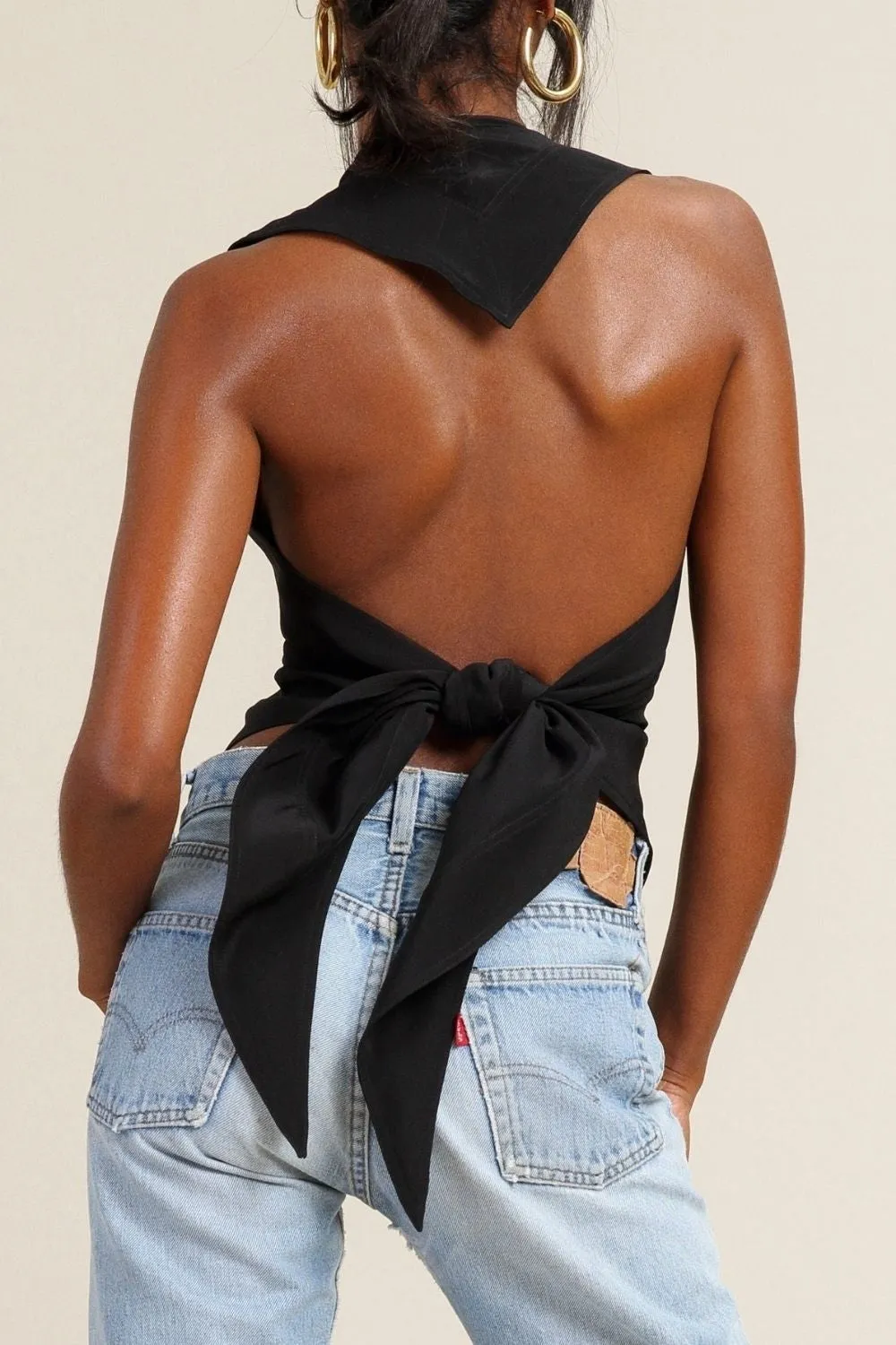 Backless Black Tie Up Top
