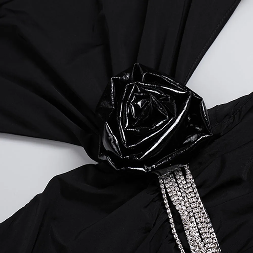 Backless Long Sleeve Drill Chain Maxi Dress KLYF1016