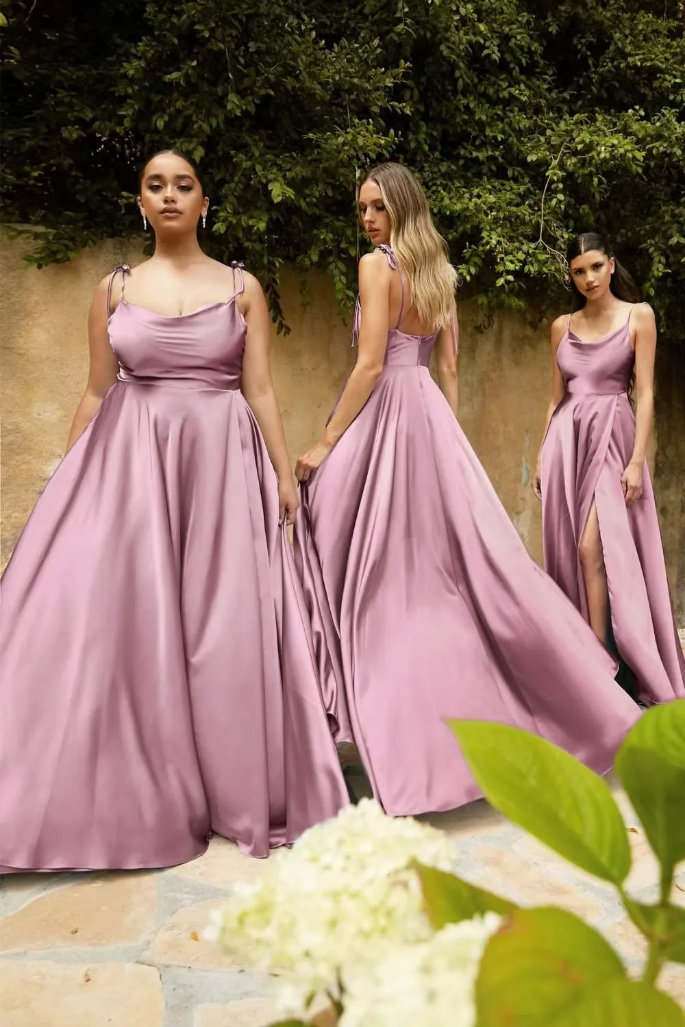 Backless Long Split Leg Lace up Satin Dress Sexy Prom or Bridesmaid Dress