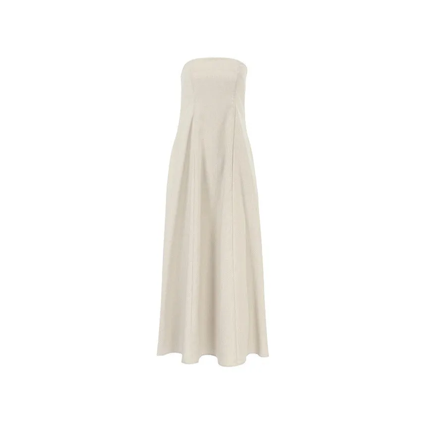 Backless Vacation Tube Top Linen Midi Maxi Dresses