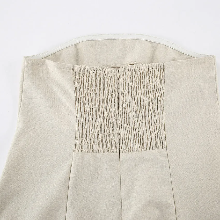 Backless Vacation Tube Top Linen Midi Maxi Dresses