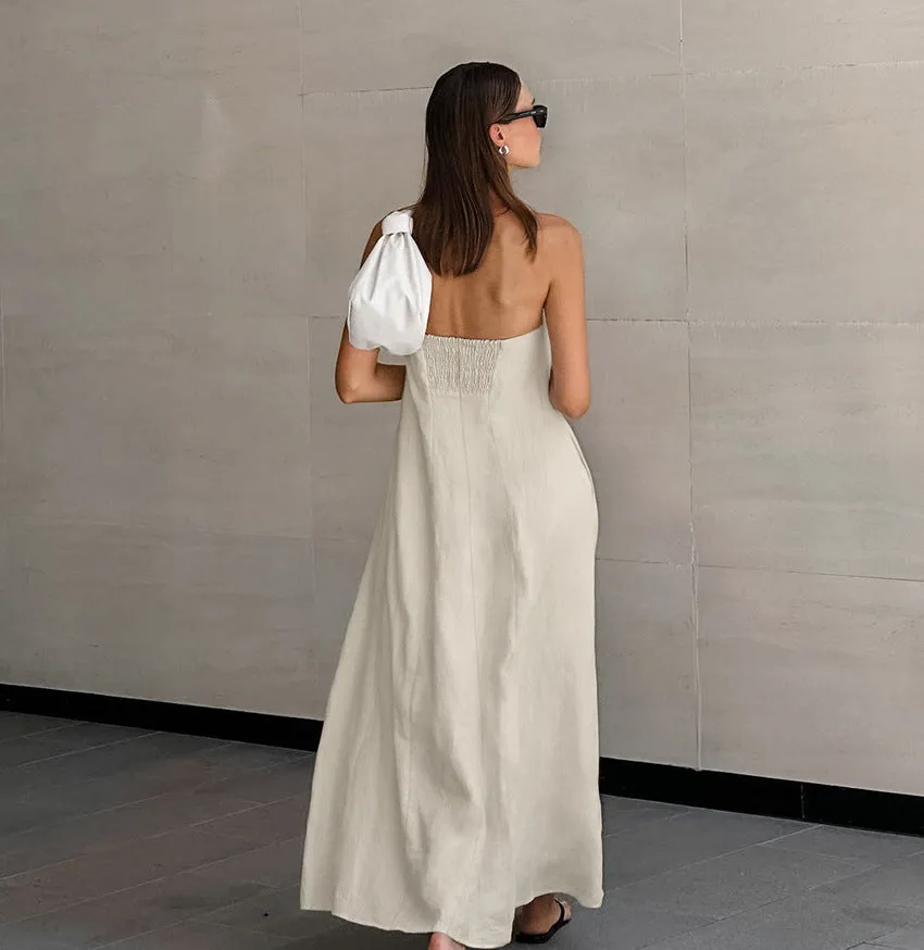 Backless Vacation Tube Top Linen Midi Maxi Dresses
