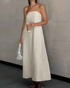 Backless Vacation Tube Top Linen Midi Maxi Dresses