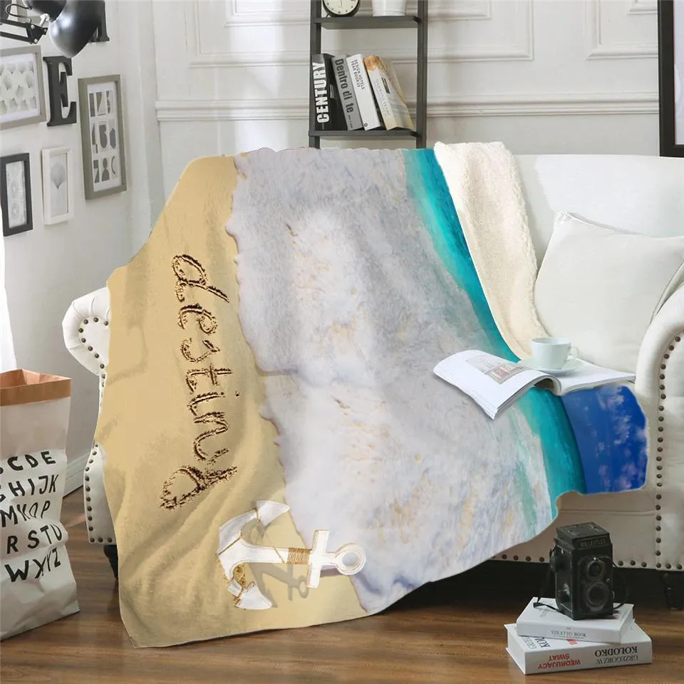 Beach Name In Sand Personalized Blankets