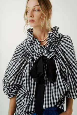 Beautiful Mess Top in Black Gingham Checker
