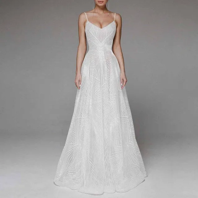 BerryBetty - Sexy Slip Embroidered Maxi Dresses for Women Summer Elegant Luxury Evening Wedding Guest Formal Long Party Dress White
