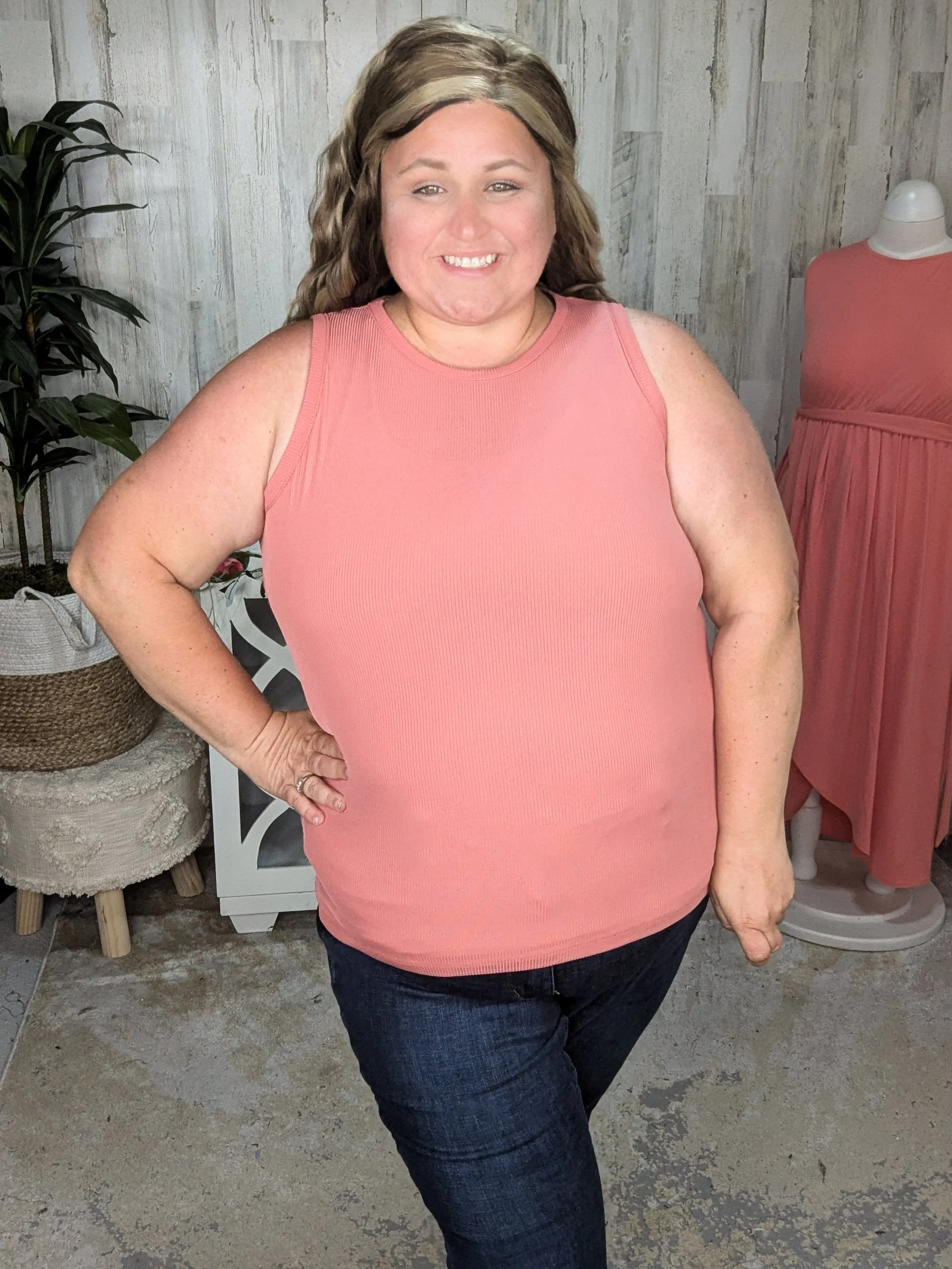 Billie High Neck Ribbed Scoopneck Tank (3 Colors)