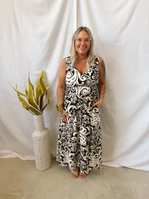 Black Floral Print Maxi Dress