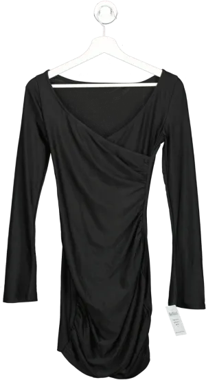 Black Long Sleeve Wrap Mini Dress UK S