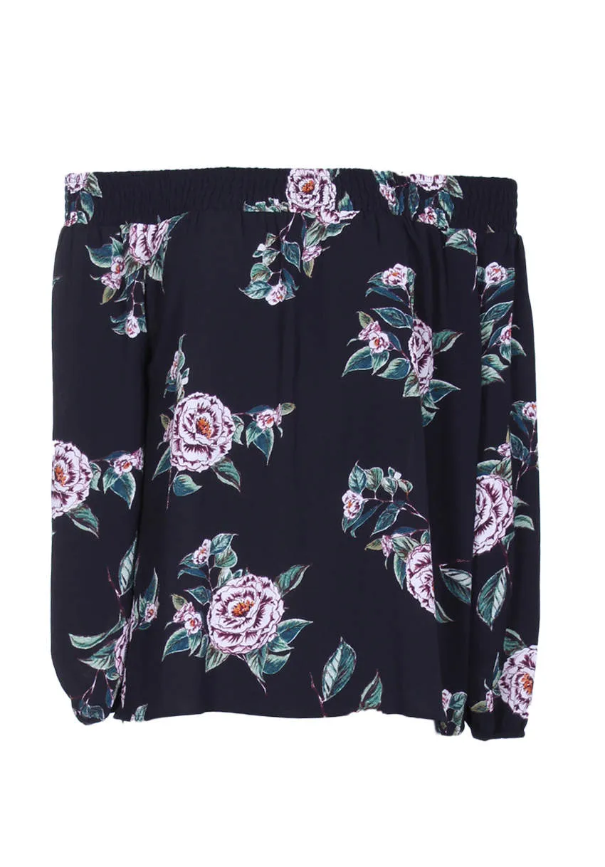 Black Off The Shoulder Floral Top