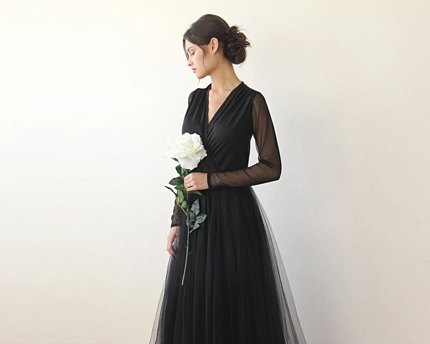 Black wrap tulle dress #1174