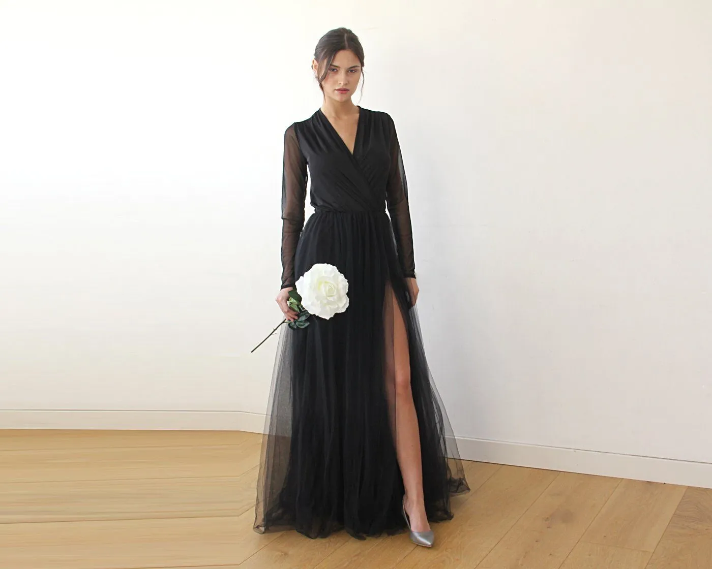 Black wrap tulle dress #1174