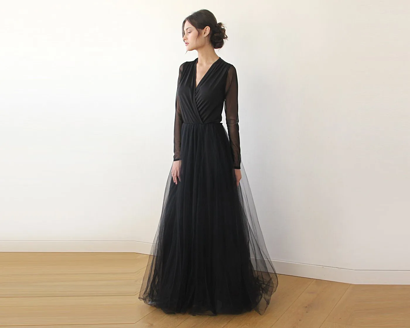 Black wrap tulle dress #1174