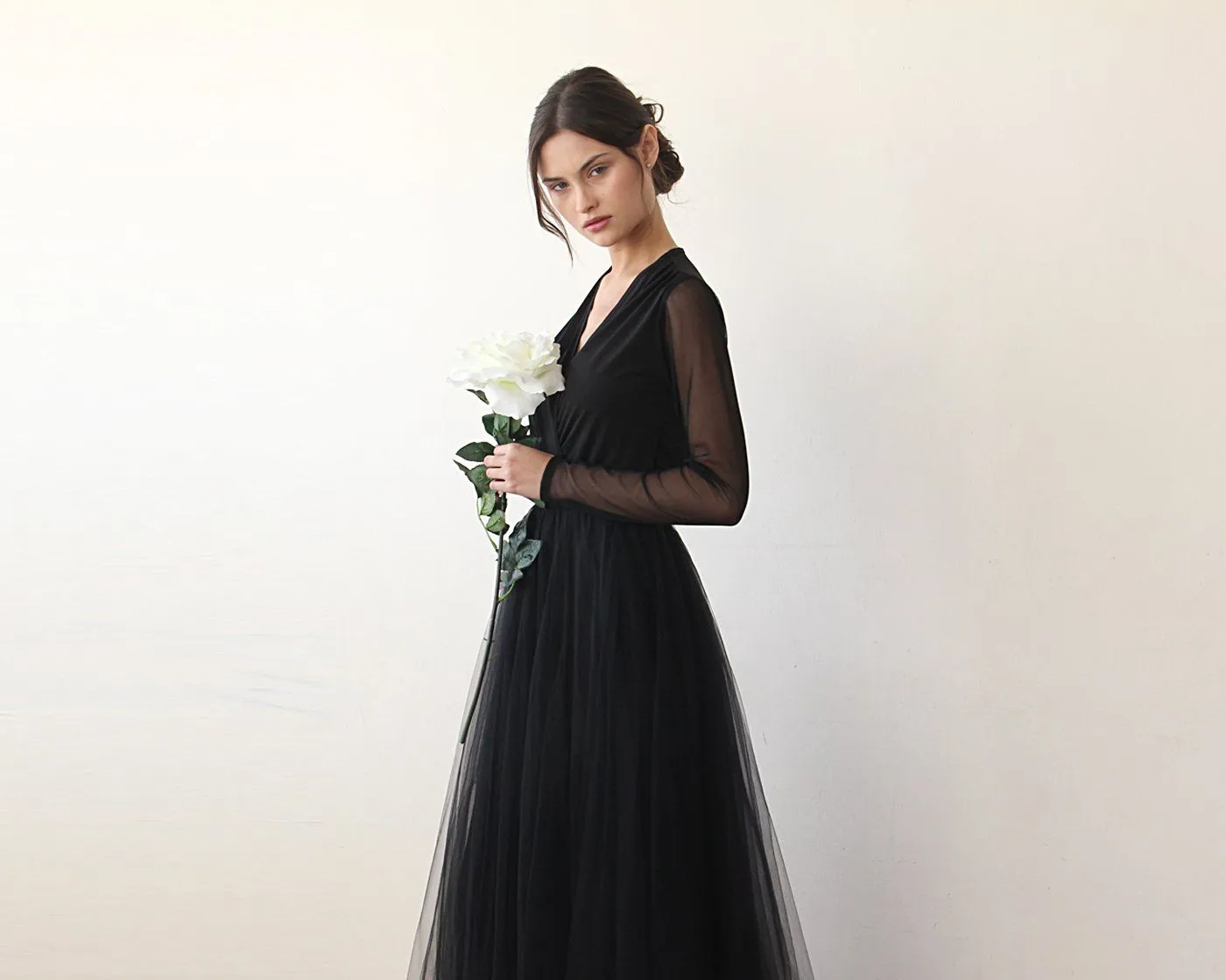 Black wrap tulle dress #1174