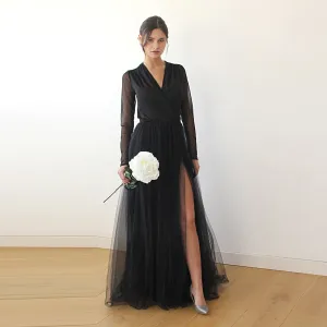 Black wrap tulle dress #1174
