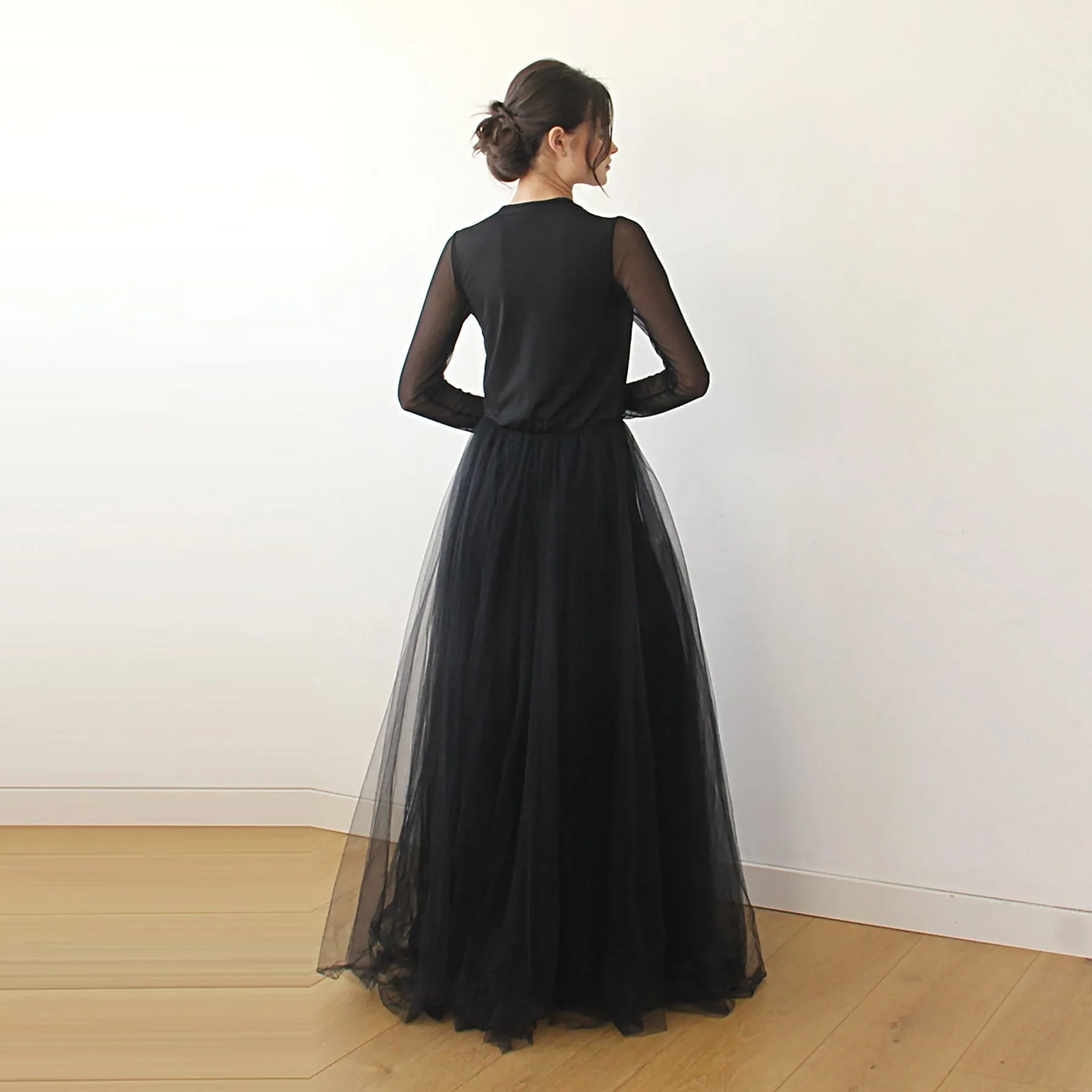 Black wrap tulle dress #1174
