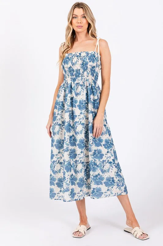 Blue and Cream Eyelet Midi Dress