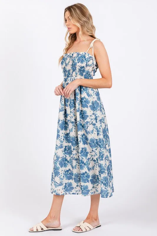 Blue and Cream Eyelet Midi Dress