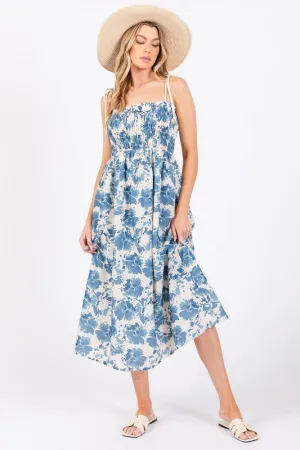 Blue and Cream Eyelet Midi Dress