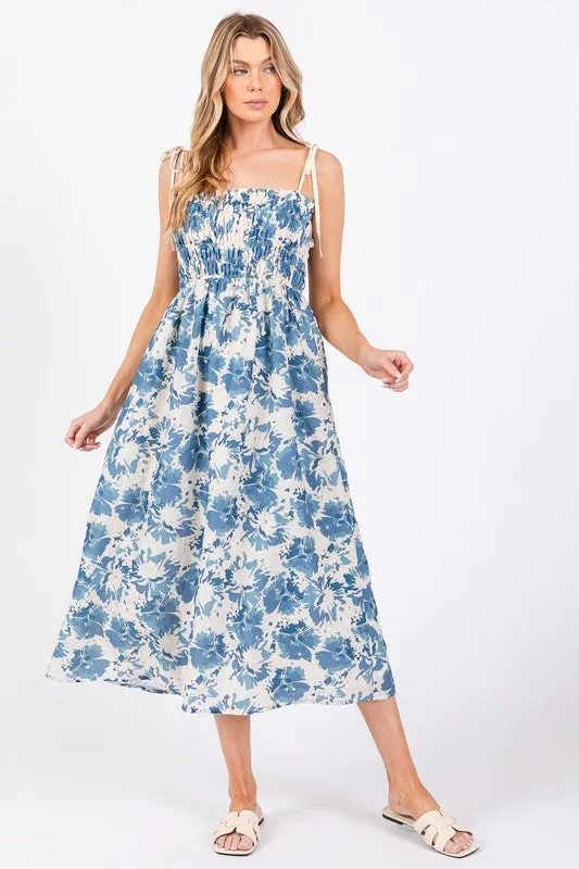 Blue and Cream Eyelet Midi Dress