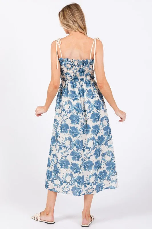 Blue and Cream Eyelet Midi Dress