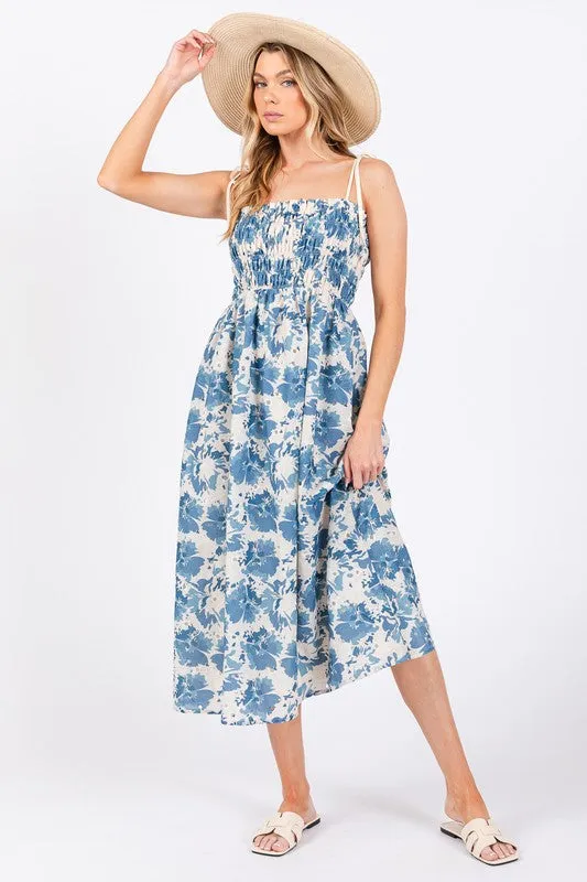 Blue and Cream Eyelet Midi Dress