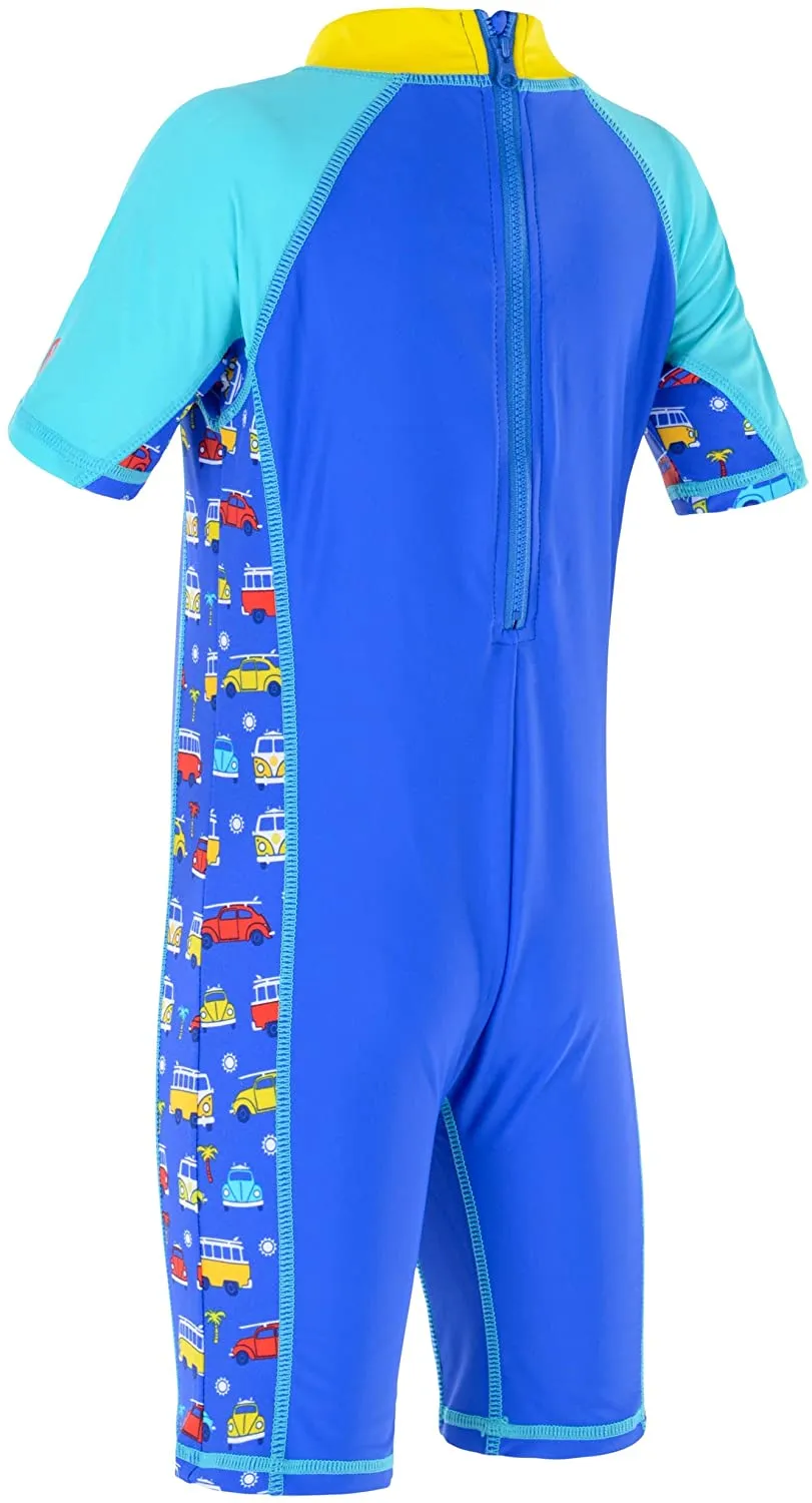 Board Masters Volkswagen Boys Upf 50  Protection Sunsuit - Kids Swimsuit - Blue Age1