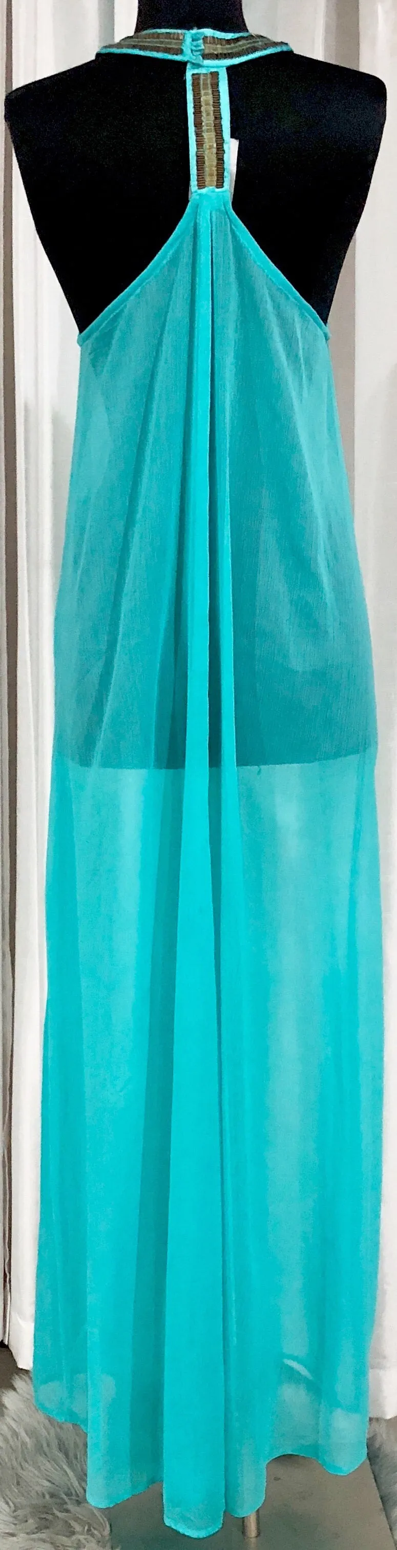 BOUTIQUE Turquoise Sheer Long Cover Up Size 6