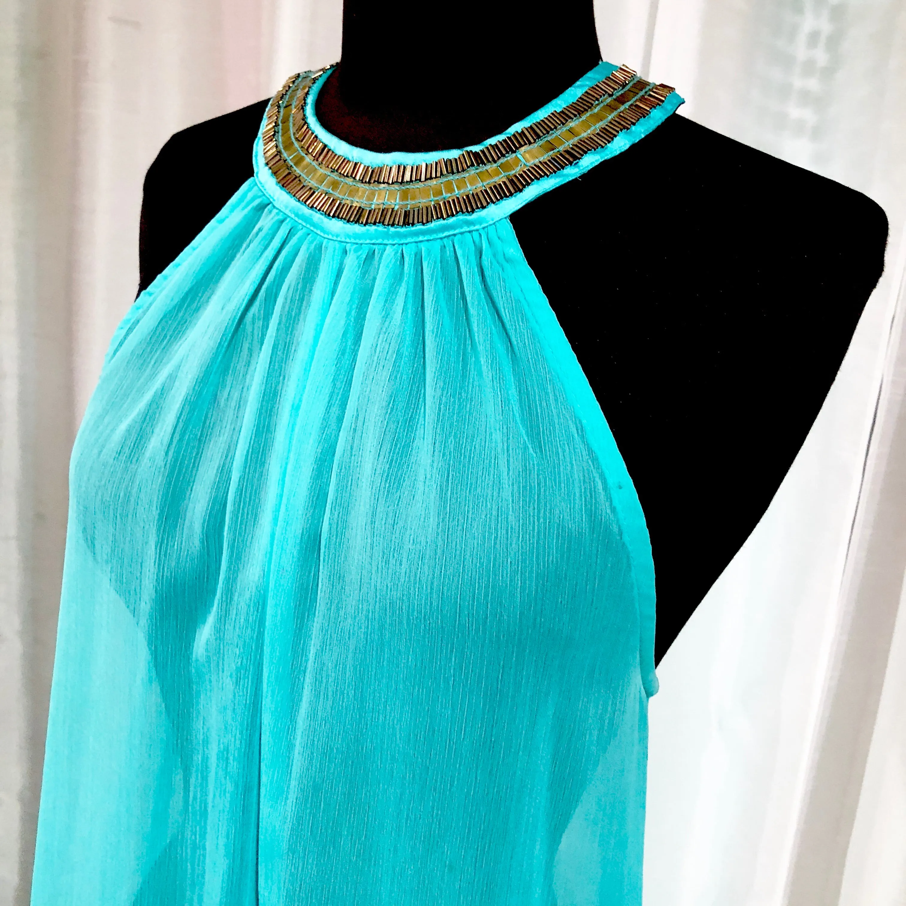 BOUTIQUE Turquoise Sheer Long Cover Up Size 6
