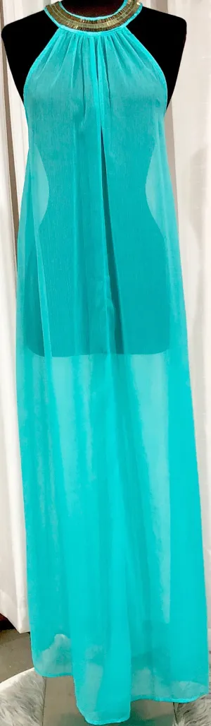 BOUTIQUE Turquoise Sheer Long Cover Up Size 6