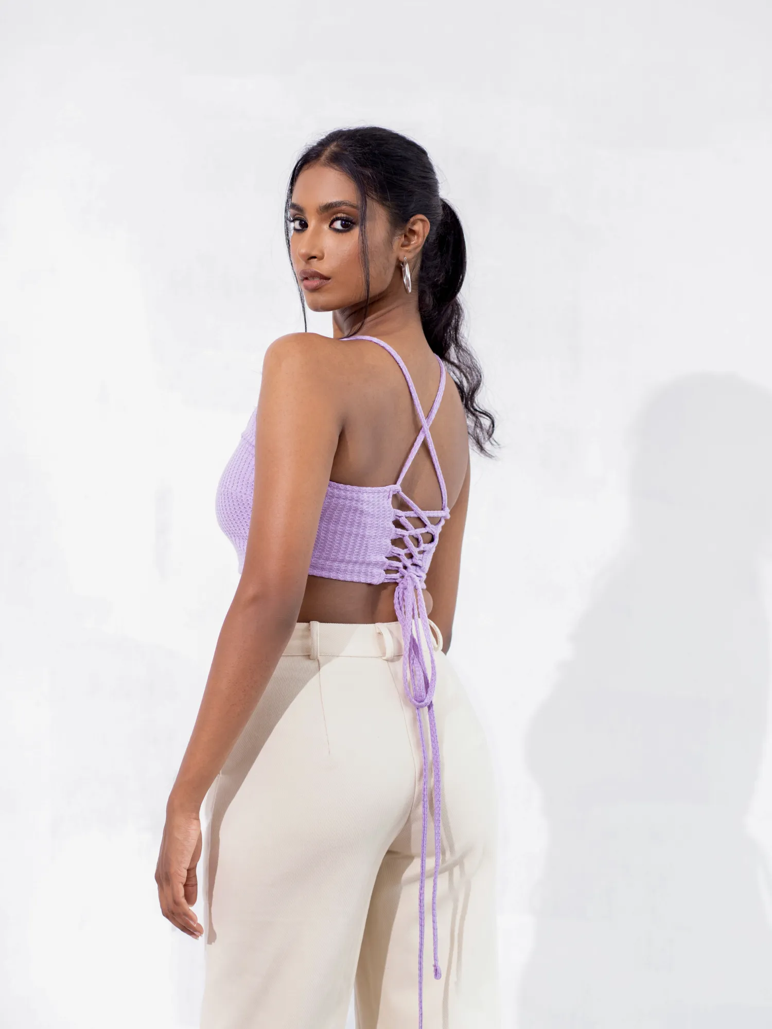 Bustier Detail Back Tie-Up Crop Top