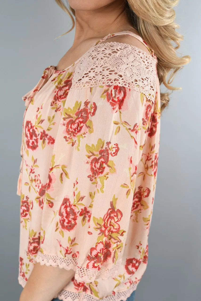 Can't Fool Me Off The Shoulder Floral Top Peach