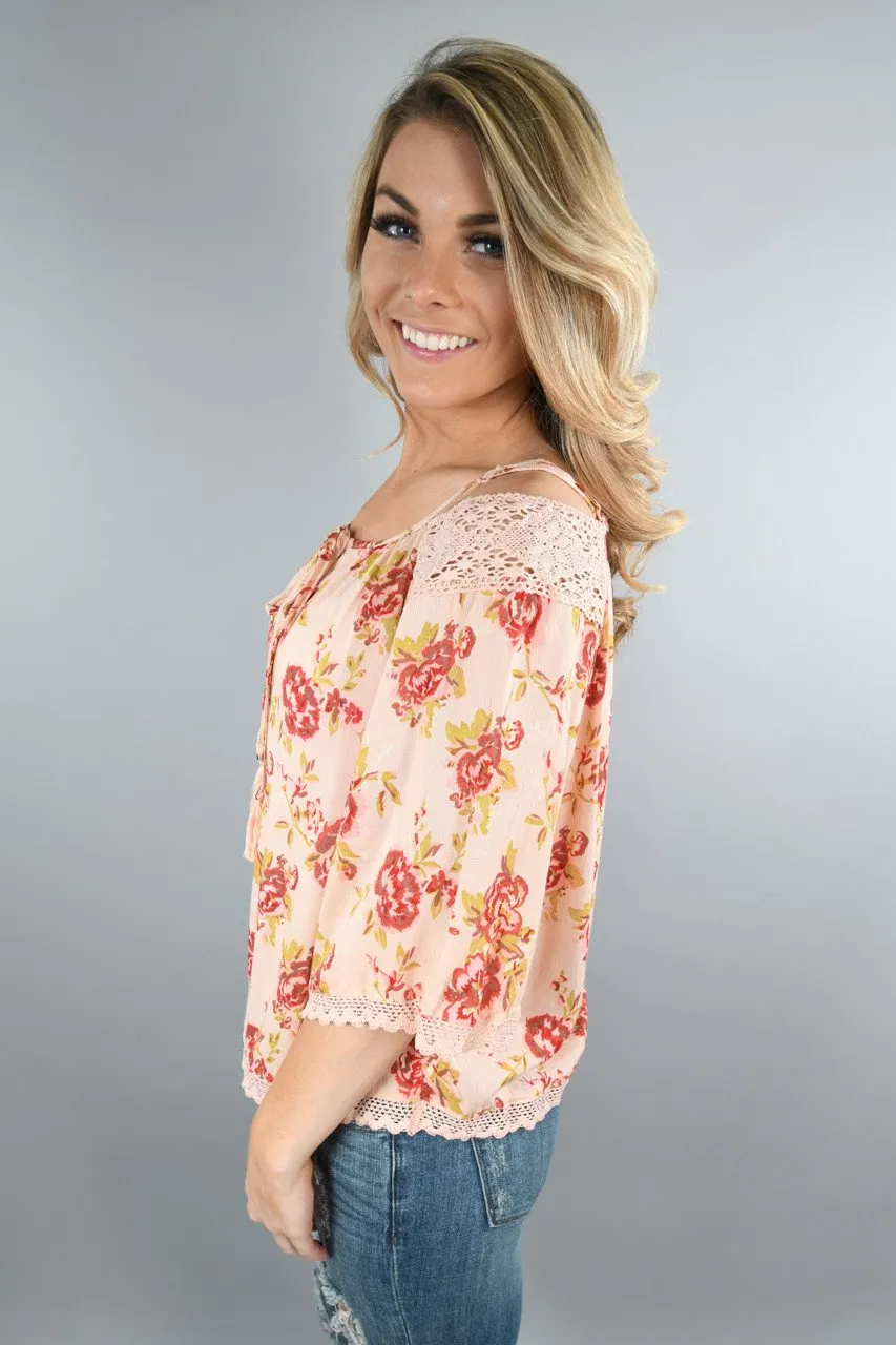 Can't Fool Me Off The Shoulder Floral Top Peach