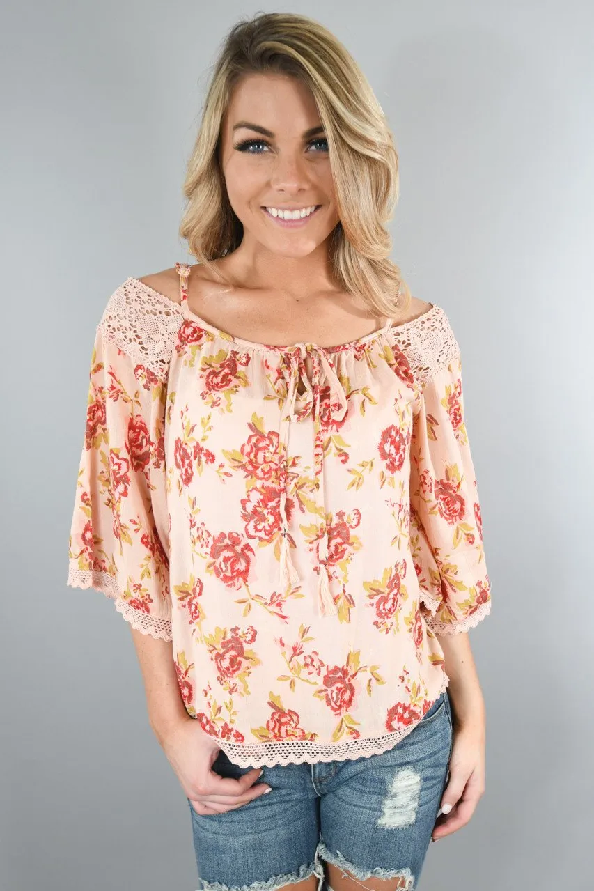 Can't Fool Me Off The Shoulder Floral Top Peach