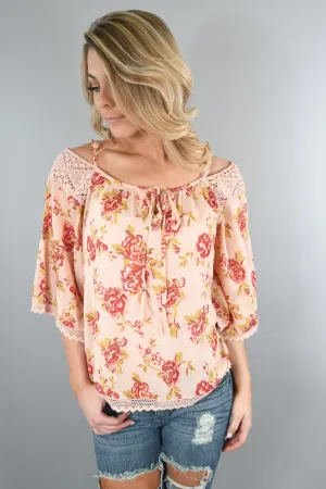 Can't Fool Me Off The Shoulder Floral Top Peach